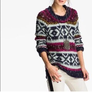 Free People Silver Reed Fair Isle Chunky Knit Sweater XS